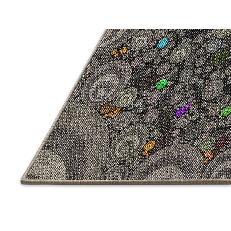 Tapis vert olive/gris à motifs, Rectangle 5 pi x 7 pi