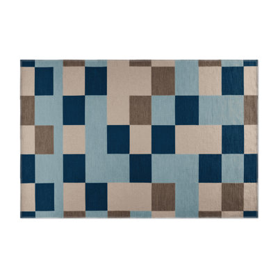 Tapis d'intérieur et d'extérieur à carreaux gris