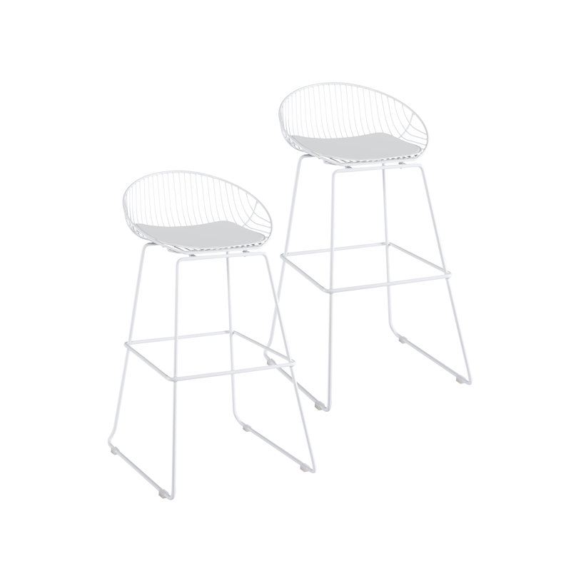 Tabourets 29,53 "en fer avec coussin de siège en similicuir, Blanc
