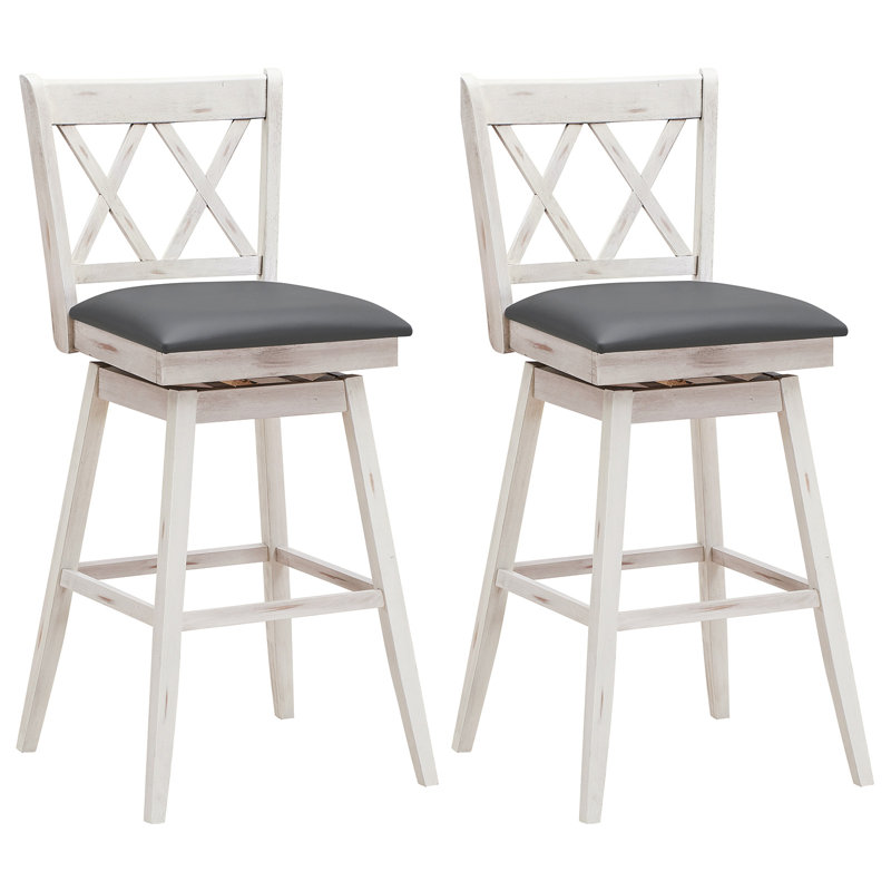 Dutil Swivel Counter Stool with Solid Wood Frame, White, Counter Stool (62cm Seat Height)