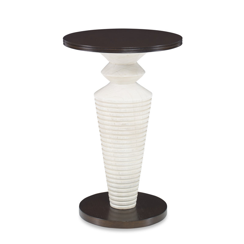 Round Oak and White Pedestal Accent Table