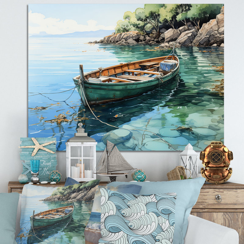 Bateau ancré IV sur toile, Toile tendue, H 24 po x l 32 po x P 1 po