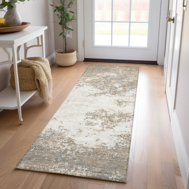 Aera Taupe Washable Indoor-Outdoor Rug - , 2'3" x 7'6"