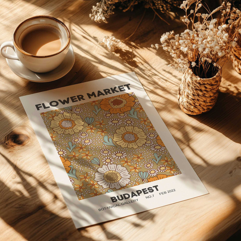 Imprimé rétro du marché aux fleurs de Budapest, H 16 po x l 12 po, Sans cadre, papier