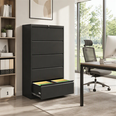 5-Drawer Metal Lateral File Cabinet with Lock, Durable and Secure Storage for Legal/Letter/A4/F4 Documents