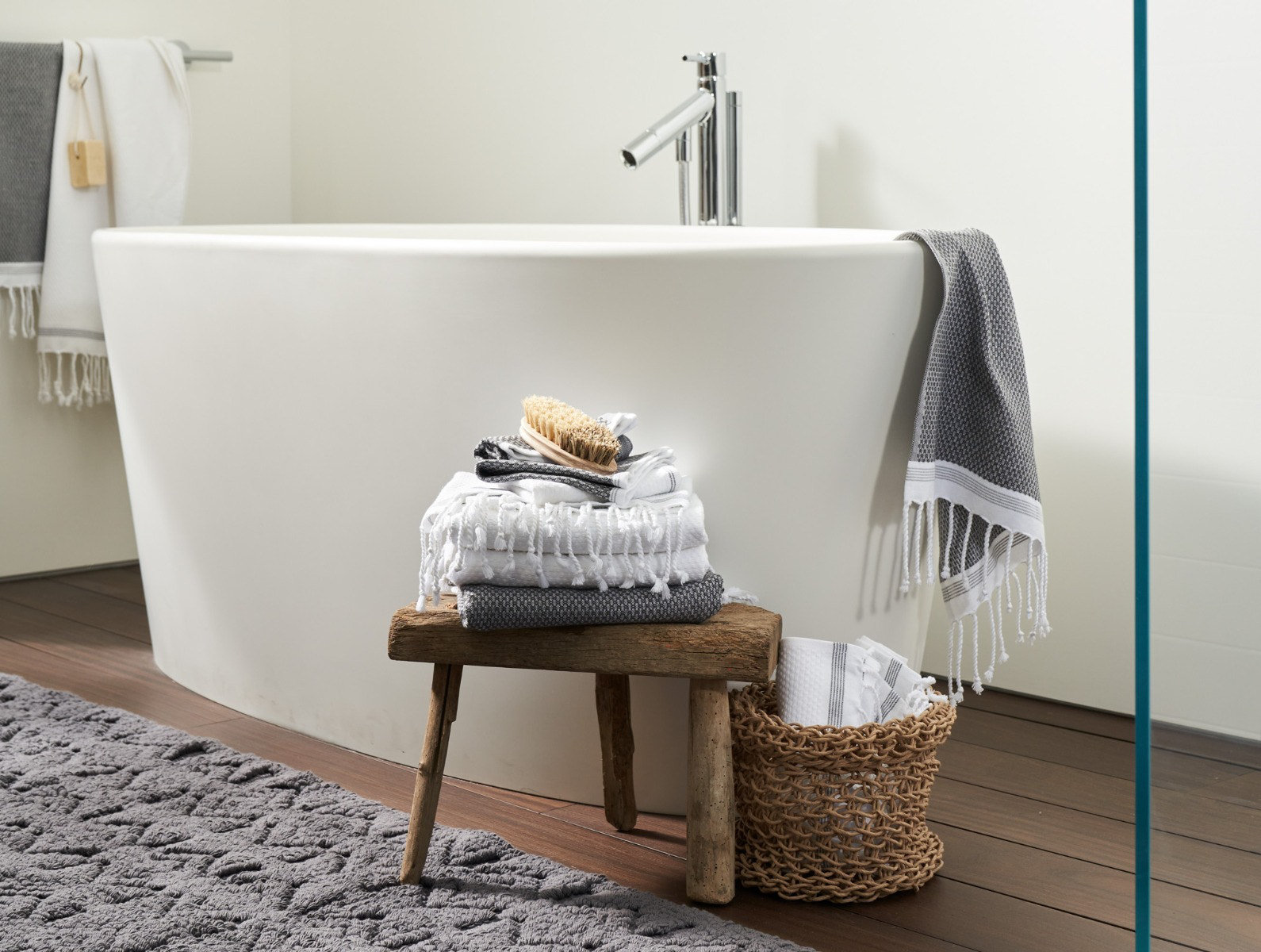 Mediterranean Organic Cotton Bath Towel, Alpine White/Slate, Bath Sheet