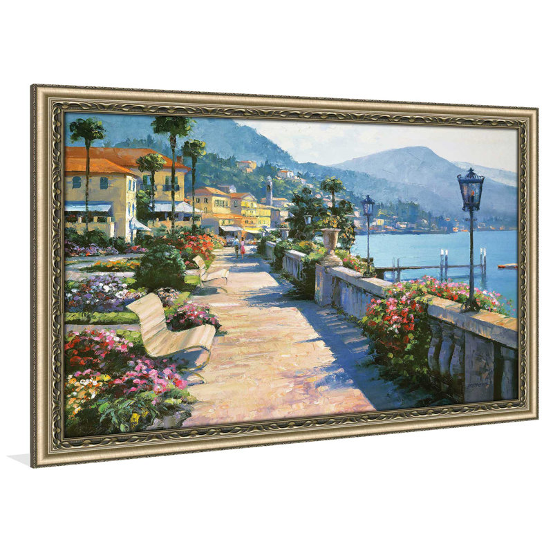 Bellagio Promenade par - Peinture, Impression encadrée, H 27,5 po x l 39,5 po, Champagne