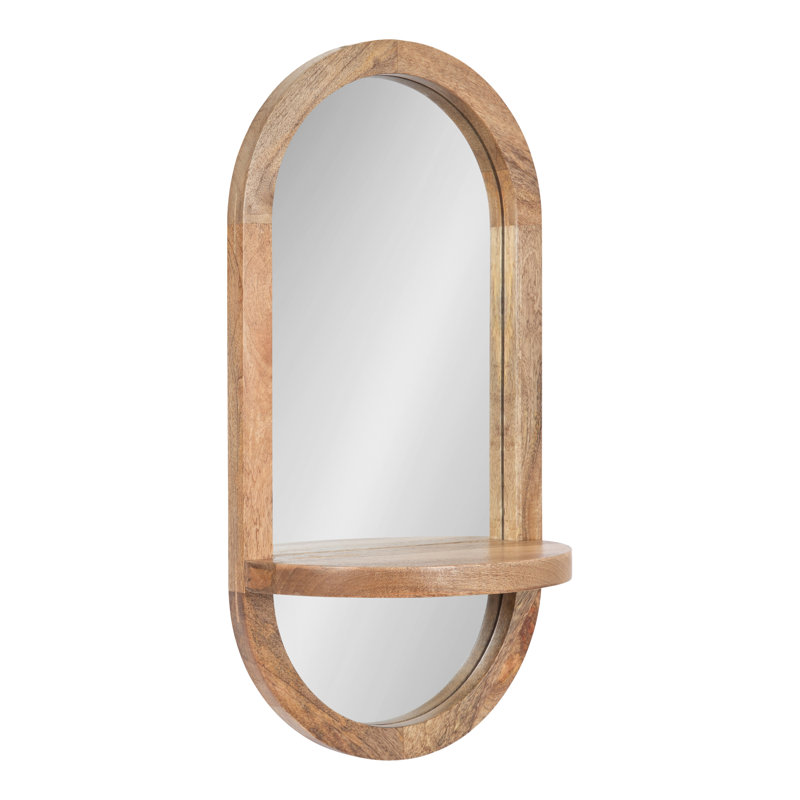 Meliora Wood Framed Capsule Mirror with Shelf, Natural, 24" x 12"