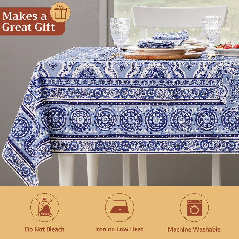 Maison d' Hermine Table Cloth Square Table 100% Cotton 54 x 54 Inches Tablecloth Reusable Decorative for Dining Room Farmhouse Home Valentines Day Decorations Spring Summer - Melodie Bleue