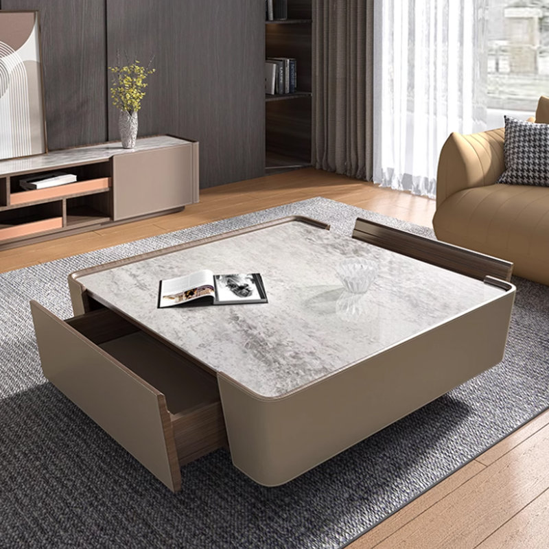 Table basse carrée à dalles de pierre pour le salon, H 15,7 po x L 47,2 po x l 47,2 po