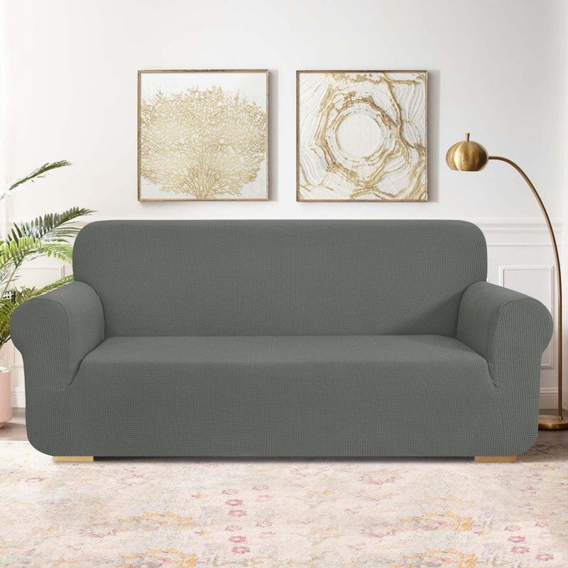 One Piece Box Cushion Sofa Slipcover, Dove Grey