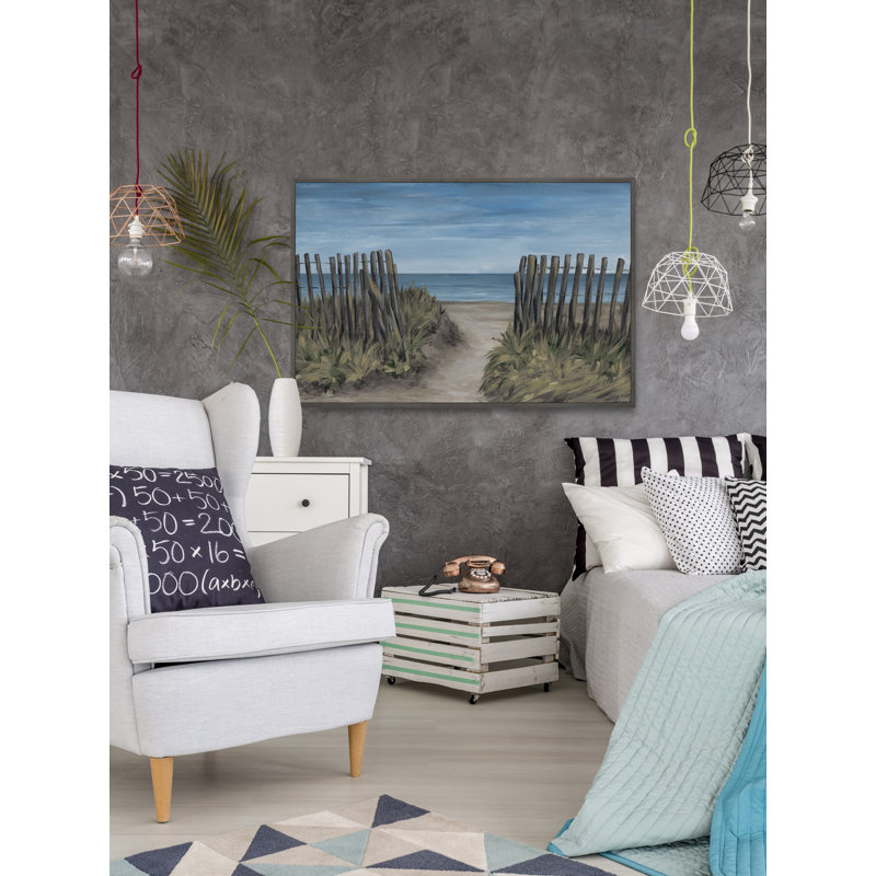 «Beach Picket Fence» par Eyre Tarney - peinture sur toile à cadre flottant, H 12 po x l 18 po x P 1,5 po
