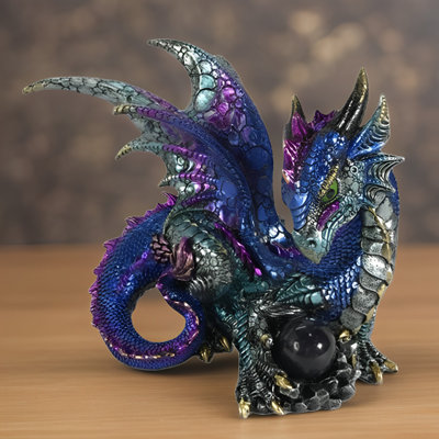 8.25"W Blue Dragon Guarding Crystal Figurine
