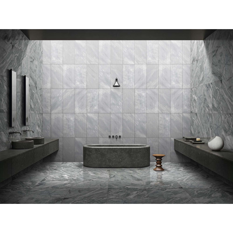 Carreau de marbre cannelé 3D 12 po x 24 po avec finition texturée pour mur, 1 boîte 4 pièces, Gris