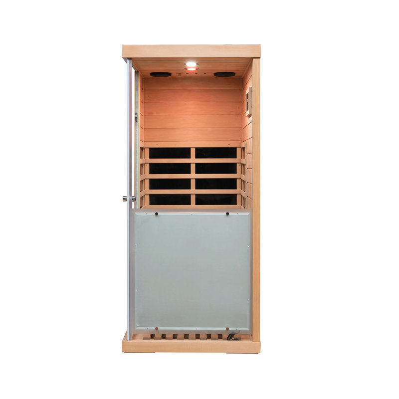 Grand petit sauna en pruche en verre avec ouverture à droite