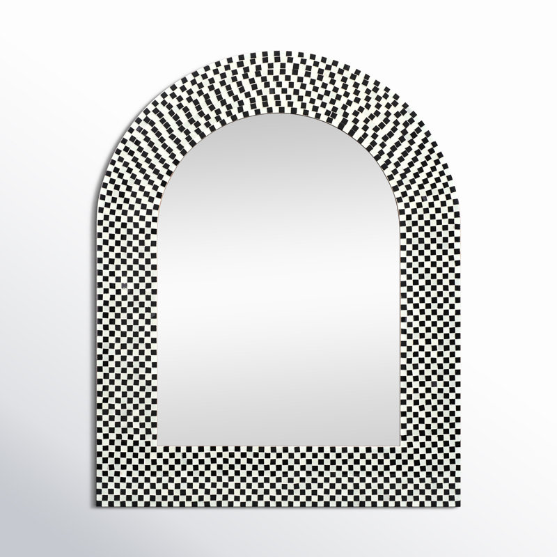 Black and White Mosaic Arch Wall Mirror with Glass