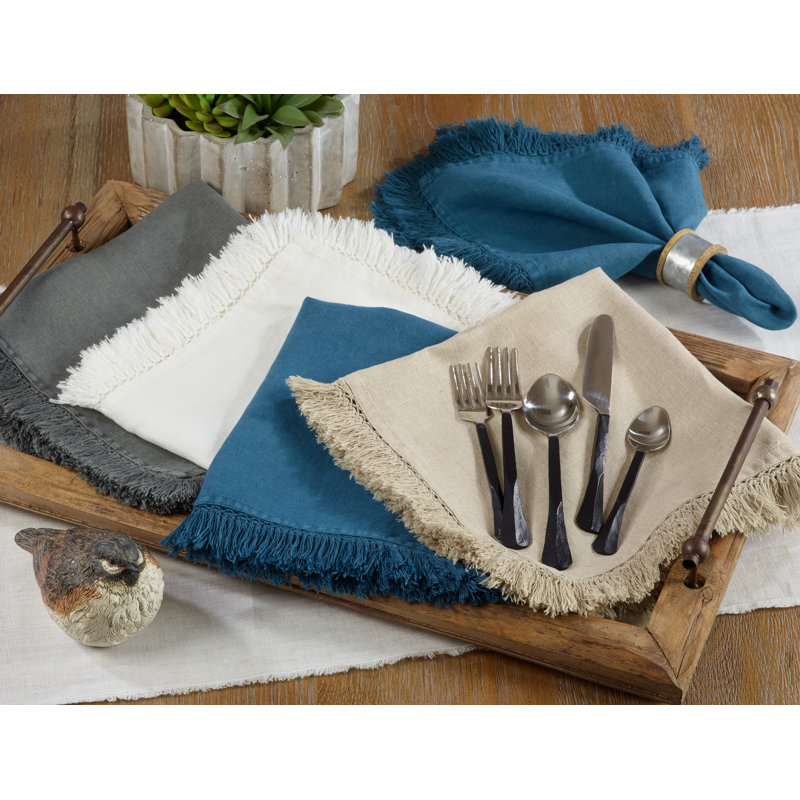 Serviette de table raffinée à bordure frangée 20 po, Beige