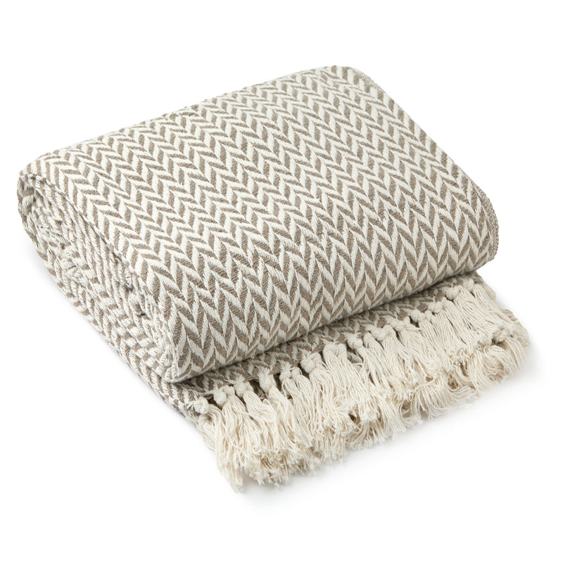 Throw Blanket For Sofas Bed Extra Large Recycled C Chevron Blanket, 254cm x 228cm, Cream