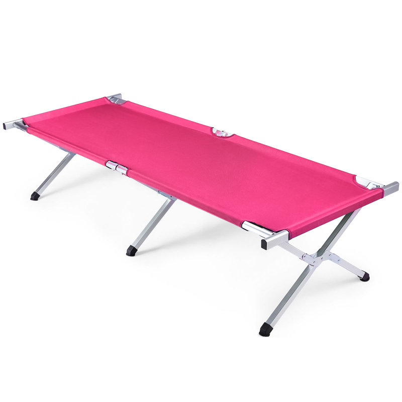 Lit de camp portatif pliant portatif avec structure en acier, rose, Rose