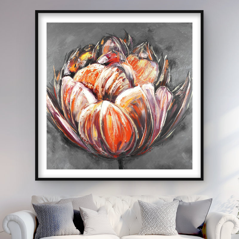 Double tulipe orange abstraite | Imprimé botanique rouge