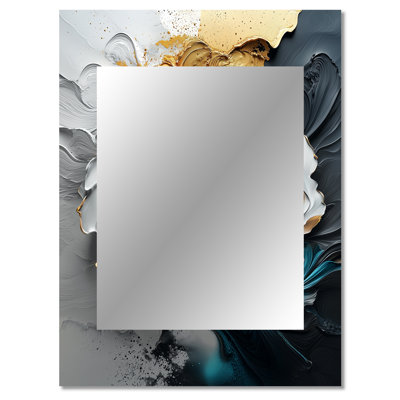 Black And Gold Moon Lines III - Abstract Shapes Large Wall Mirror, Modern Decorative Mirror, Printed Metal Art