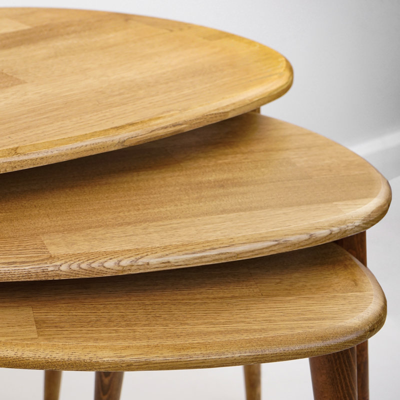Nesting Table Set of 3 - Ercol Style Oak, Rustic Oak Natural