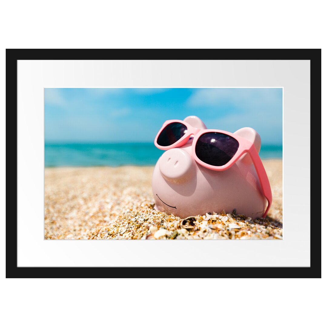 Gerahmtes Poster Schweinchen am Strand