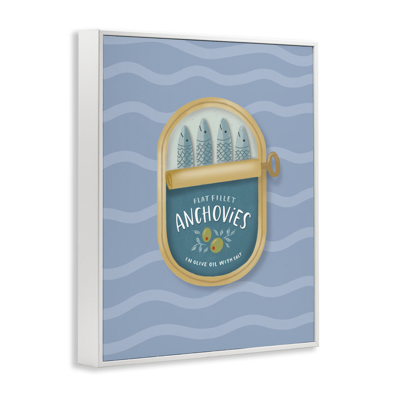 Anchois en conserve sur des vagues, estampe numérique, design par Sandra Picco, H 20 po x l 16 po