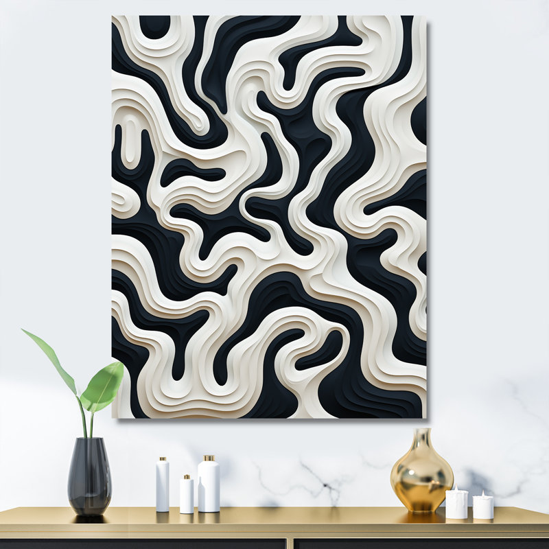 " Black White Labyrinth Pattern I ", 40" H x 30" W x 1.5" D, Wrapped Canvas