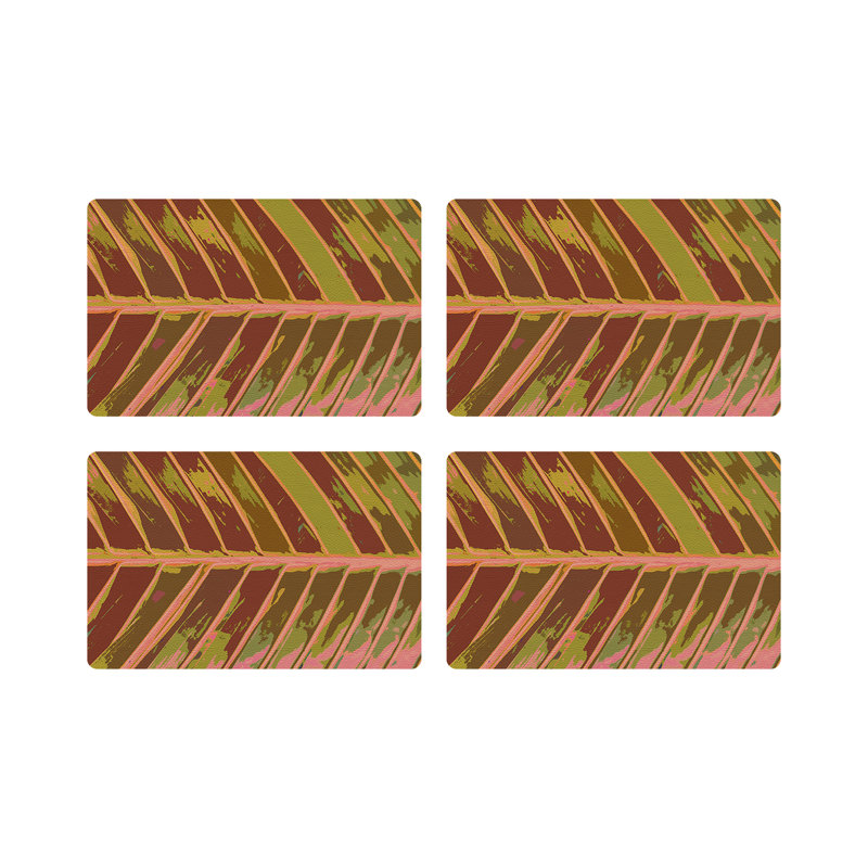 Tropical Leaf Vegan Leather Rectangle Pebble Placemat, Crimson