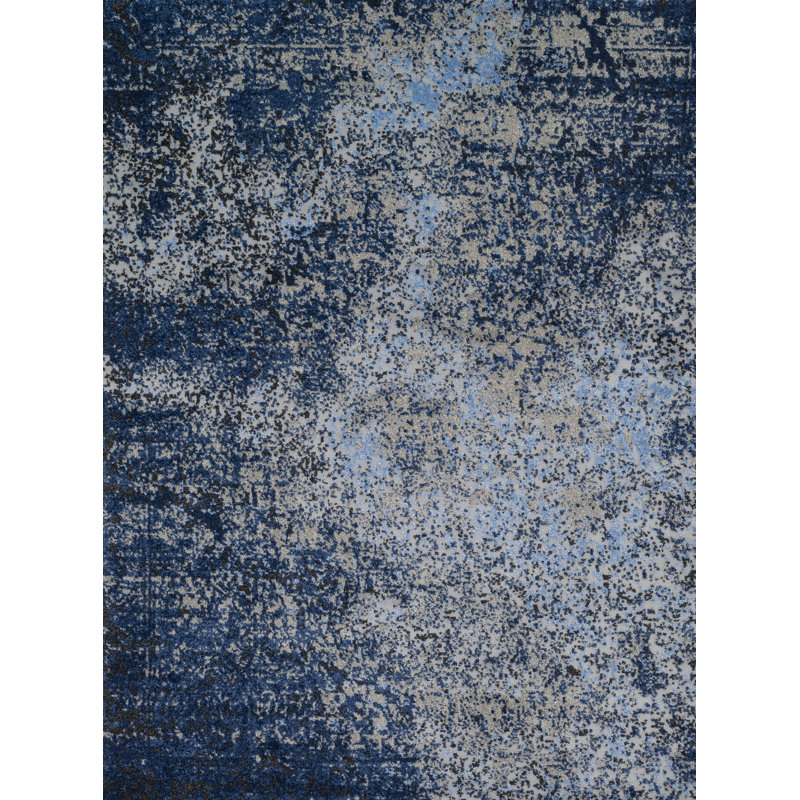 Tapis bleu marine à motif abstrait Abbie, Rectangulaire 7 pi 7 po x 10 pi 6 po
