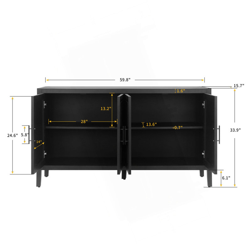 Armoire décorative de style campagnard 60 pouces avec 4 portes et une tablette ajustable Buffet en bois avec console et crédence pour table de salle à manger