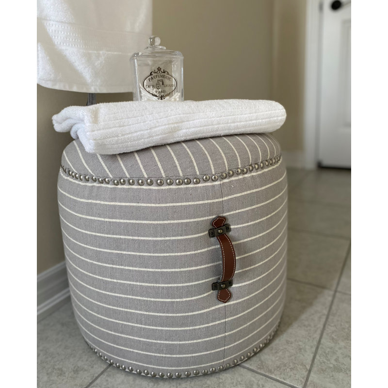 Pouf de 20 po Johnson revêtu de lin à rayures, Mélange de coton gris