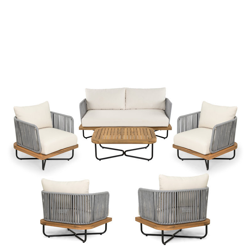 Ensemble de conversation Loegan, Beige, Corde grise / teck