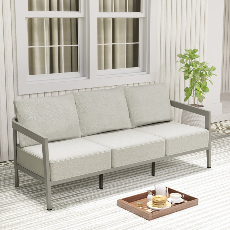 Heitzman 3-Seat Aluminum Patio Sofa with Cushions