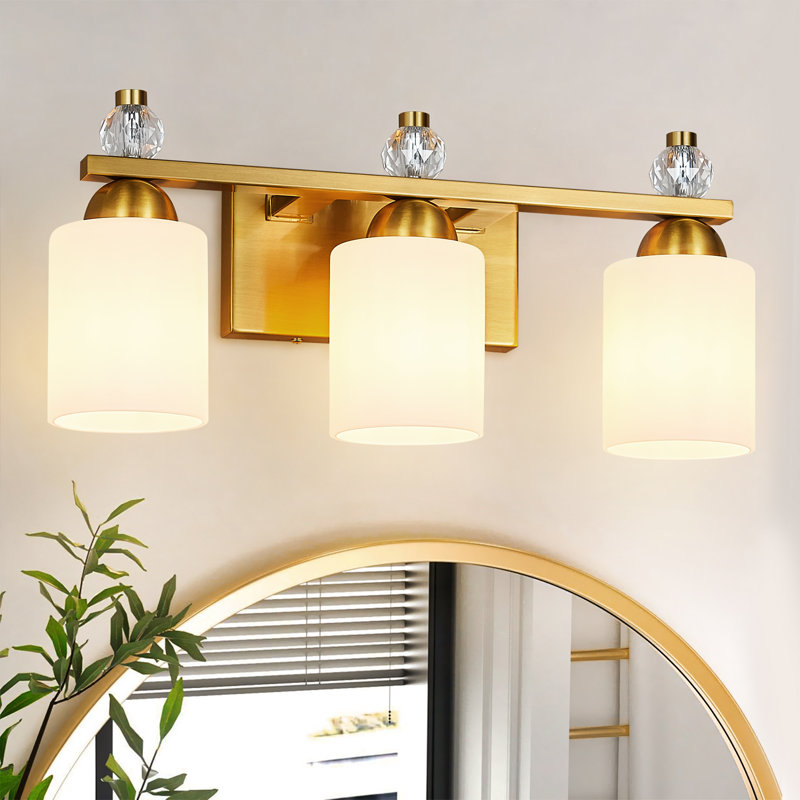 Luminaires de meuble-lavabo en verre Mid-Century E26, Doré, Trois lumières