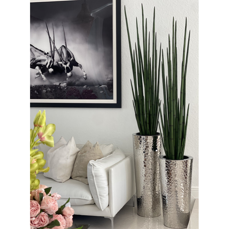 Faux Snake Plant (Sansevieria) Grass in Metal Planter