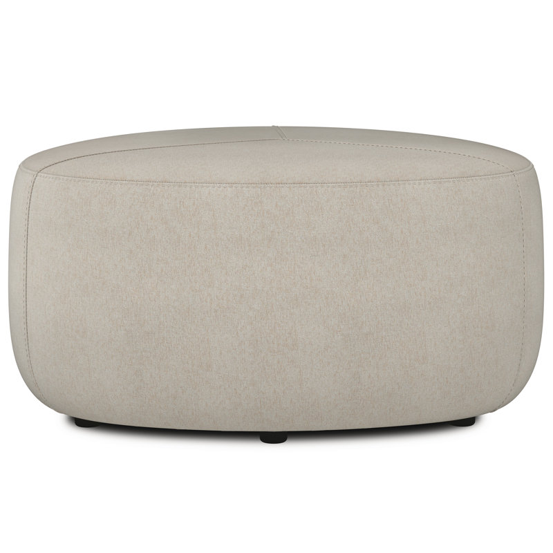 Moore 32"W Large Round Ottoman with Upholstered Seat and Solid Wood Frame, Assembled, Natural