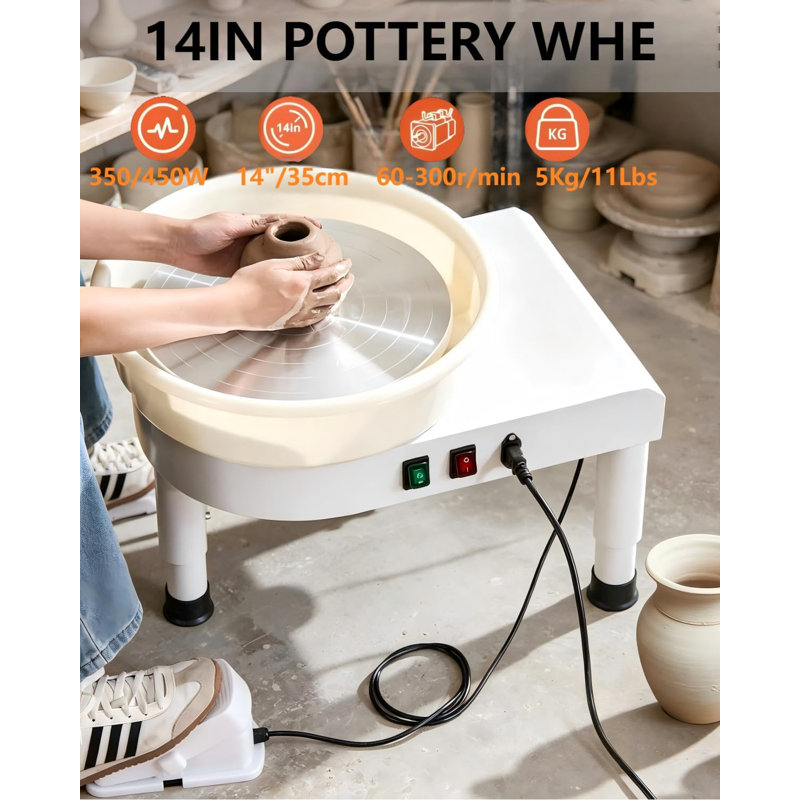 14 po / 35 cm, ensemble de poterie professionnelle de 0 à 6 po avec pédale et cuve détachable 0-6 po.
