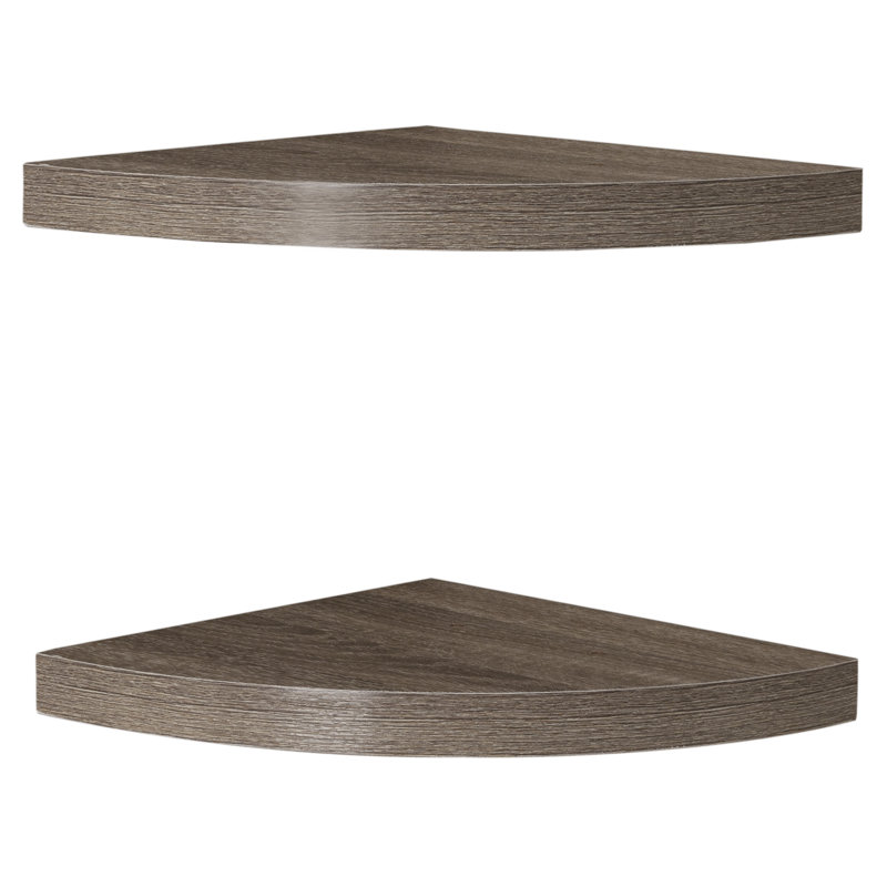 Floating Half-Circle Corner Ledge Shelf Set, Oak