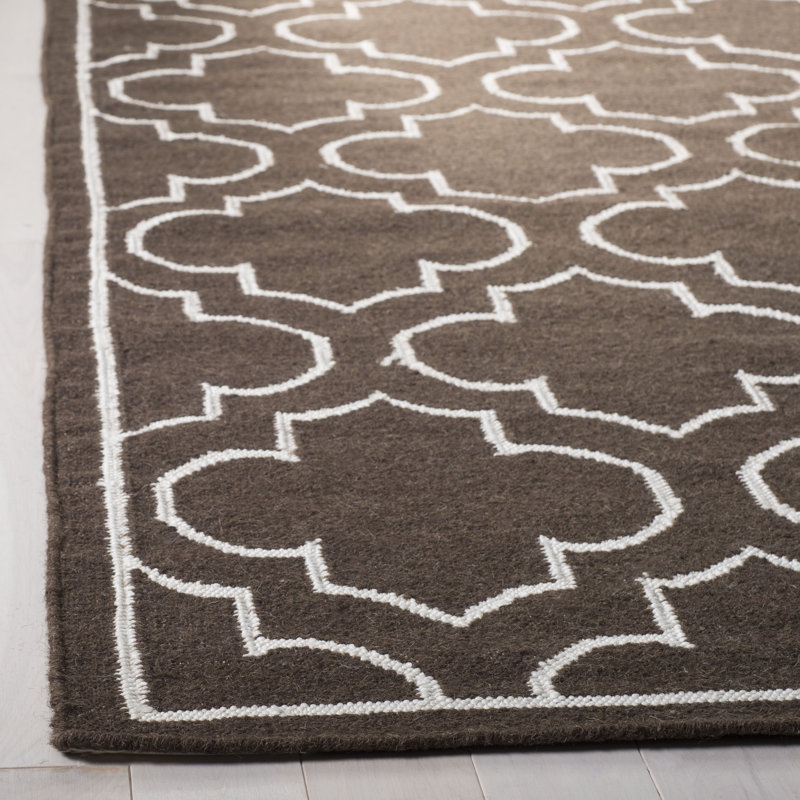 Rodgers Hand Woven Flat Weave Banana Silk/Wool/Cotton Geometric Rug in Brown, Rectangle 2'6" x 4'
