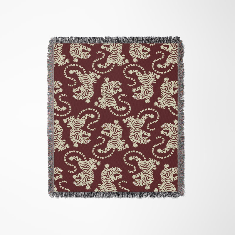 Jeté en mélange de coton Leonard Tiger, L 60 po x l 60 po, Rouge, blanc cassé