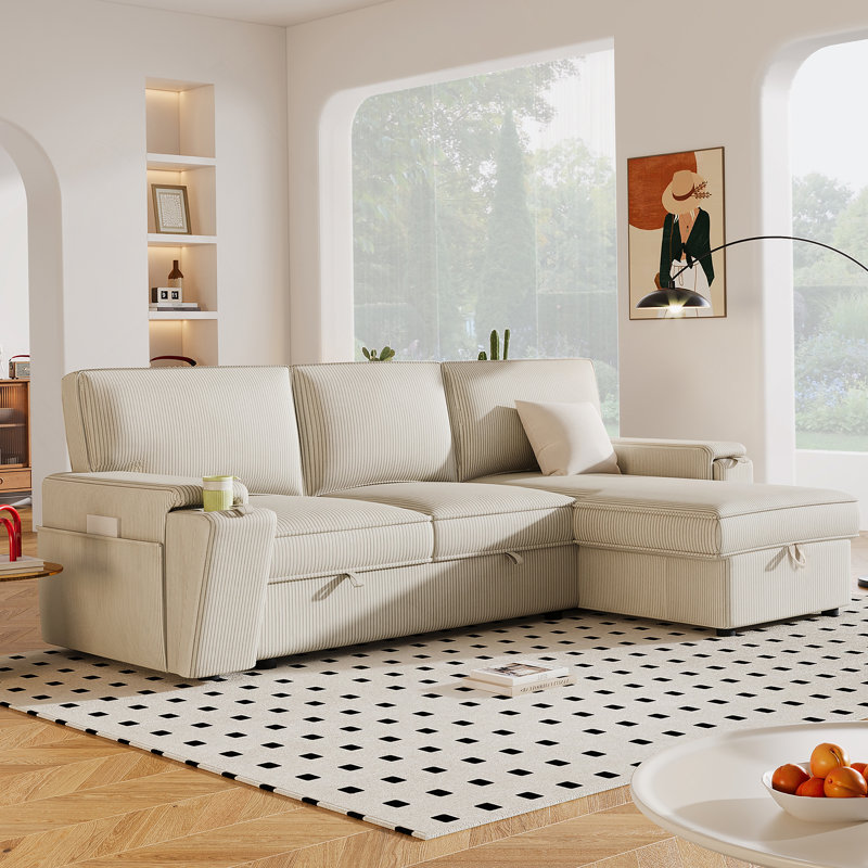 Canapé-lit modulaire avec sacs de rangement et 2 porte-gobelets Upholstery, Polyester beige