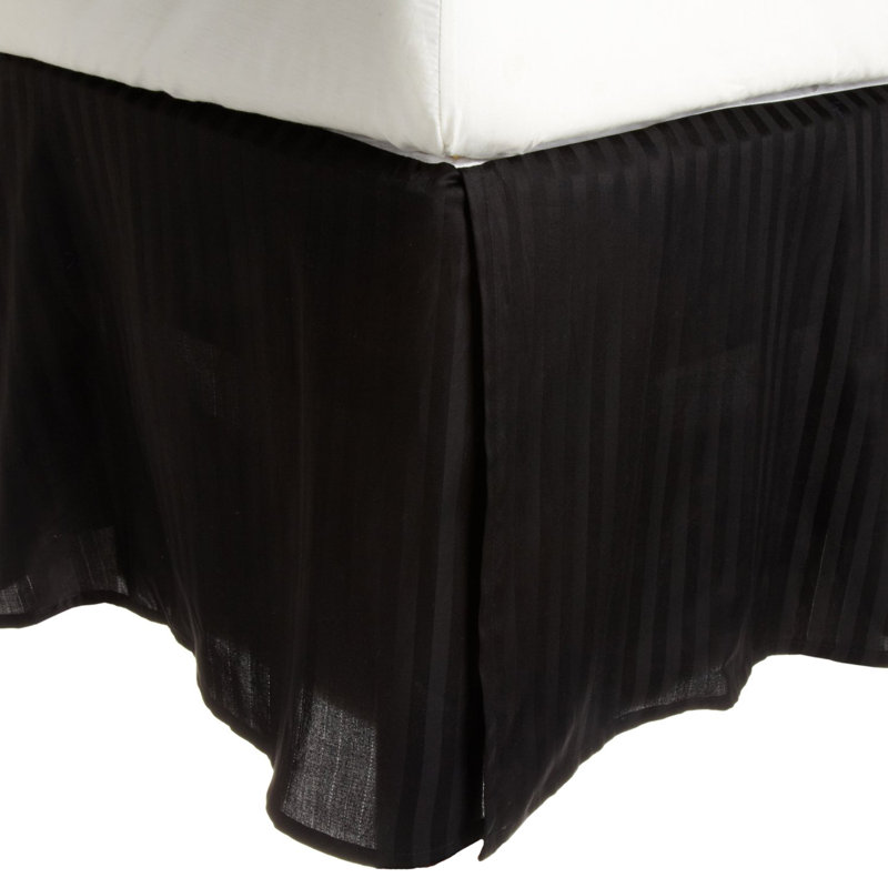 Egyptian Cotton Sateen Bed Skirt  15" Drop, Silky Stripe Design, Queen, Gray
