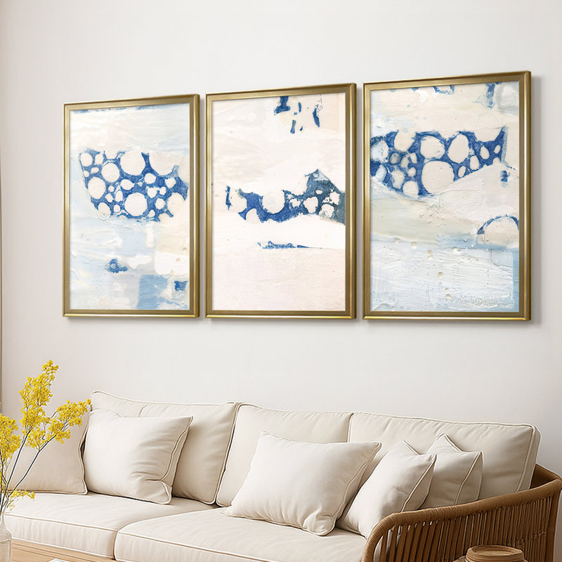 Lido I - Toile tendue avec châssis sur mesure - 3 pièces, H 27 po x l 57 po, Doré
