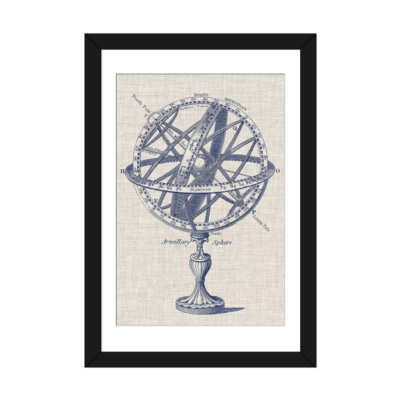 « armillary sphere on linen i », reproduction d’impression sur toile tendue, H 24 po x l 16 po x P 1 po, Blanc