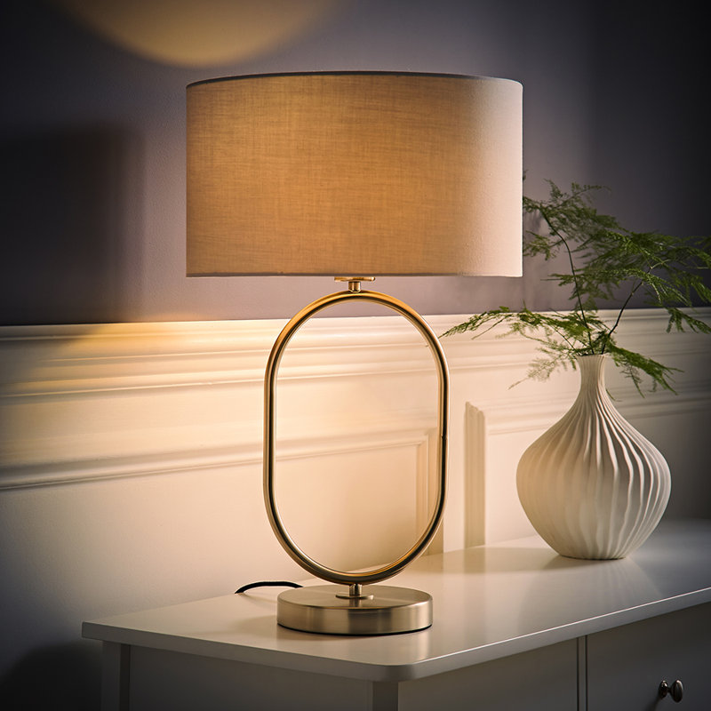 Suejin Metal Table Lamp, Silver, Cotton / Cotton Blend, Light Grey