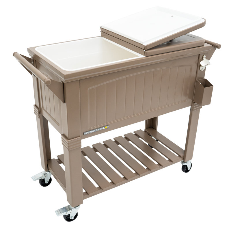 Glacière de patio à roulettes de style mobilier 80 pintes Permasteel, Taupe, Sans cloison