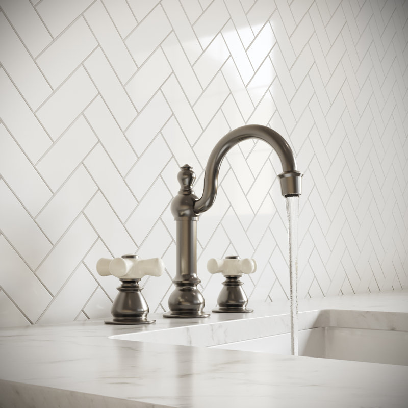 2-handle Bathroom Faucet with Drain Assembly, Porcelain Cross, Brushed Nickel