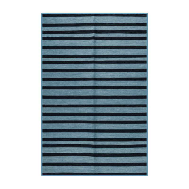 Machine Washable Horizontal Stripes Blue Area Rug, Rectangle 5' x 7'